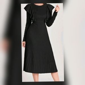 NEW:Ruffle Trim Sear Detail Sweater Dress